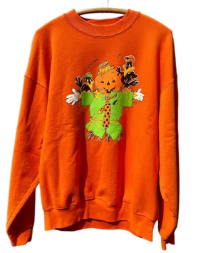 1990s Vintage Halloween Scarecrow Crow Sweatshirt Fruit of the Loom Made in USA- XL