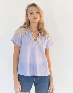 Anger Linen Blend Blouse in Blue