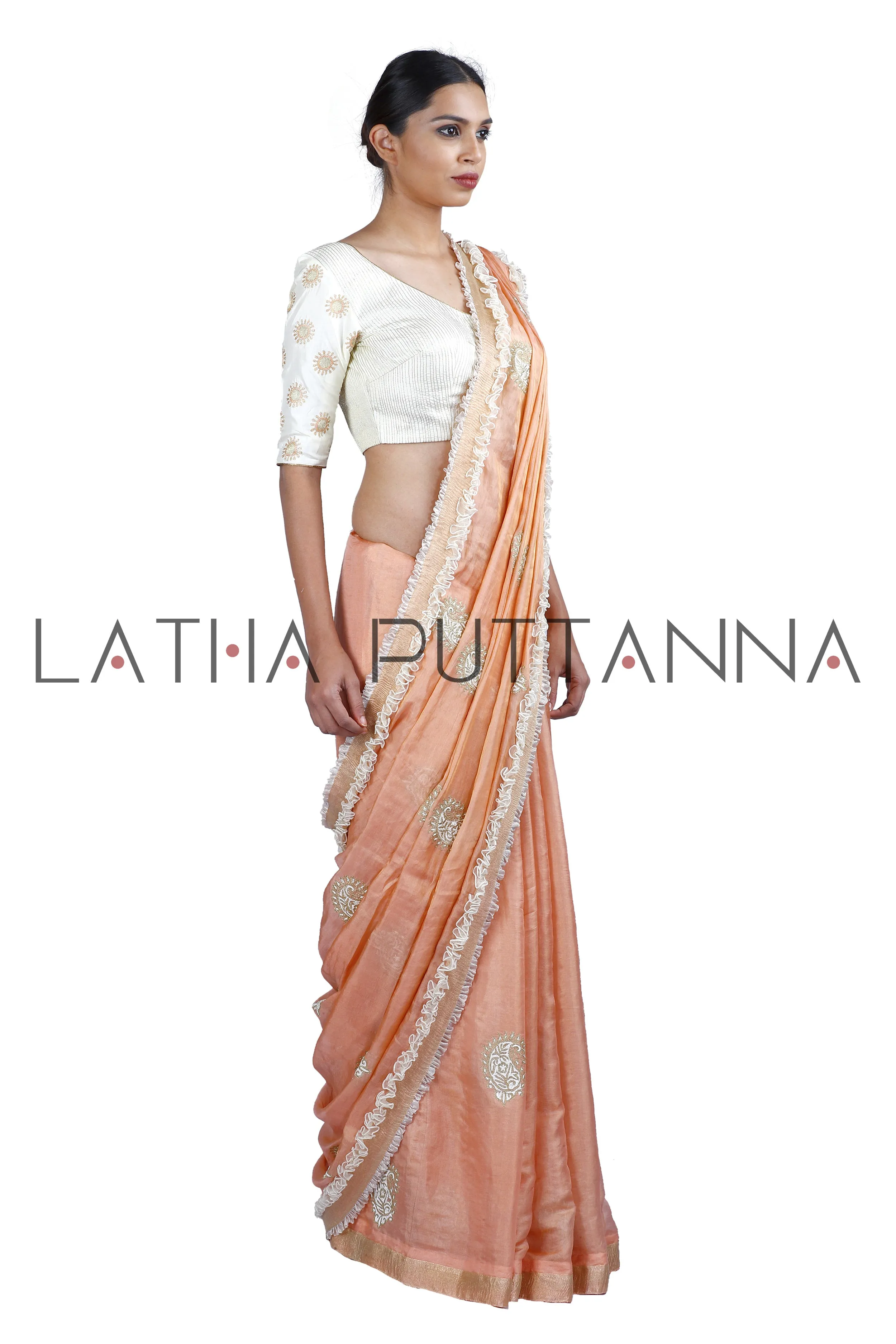 Apsara – Ethereal Peach Tissue with Gold Paisleys