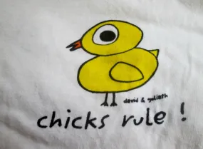 Chicks Rule David & Goliath Flat Sheet Cotton Baby Chicken WHITE YELLOW -TWIN