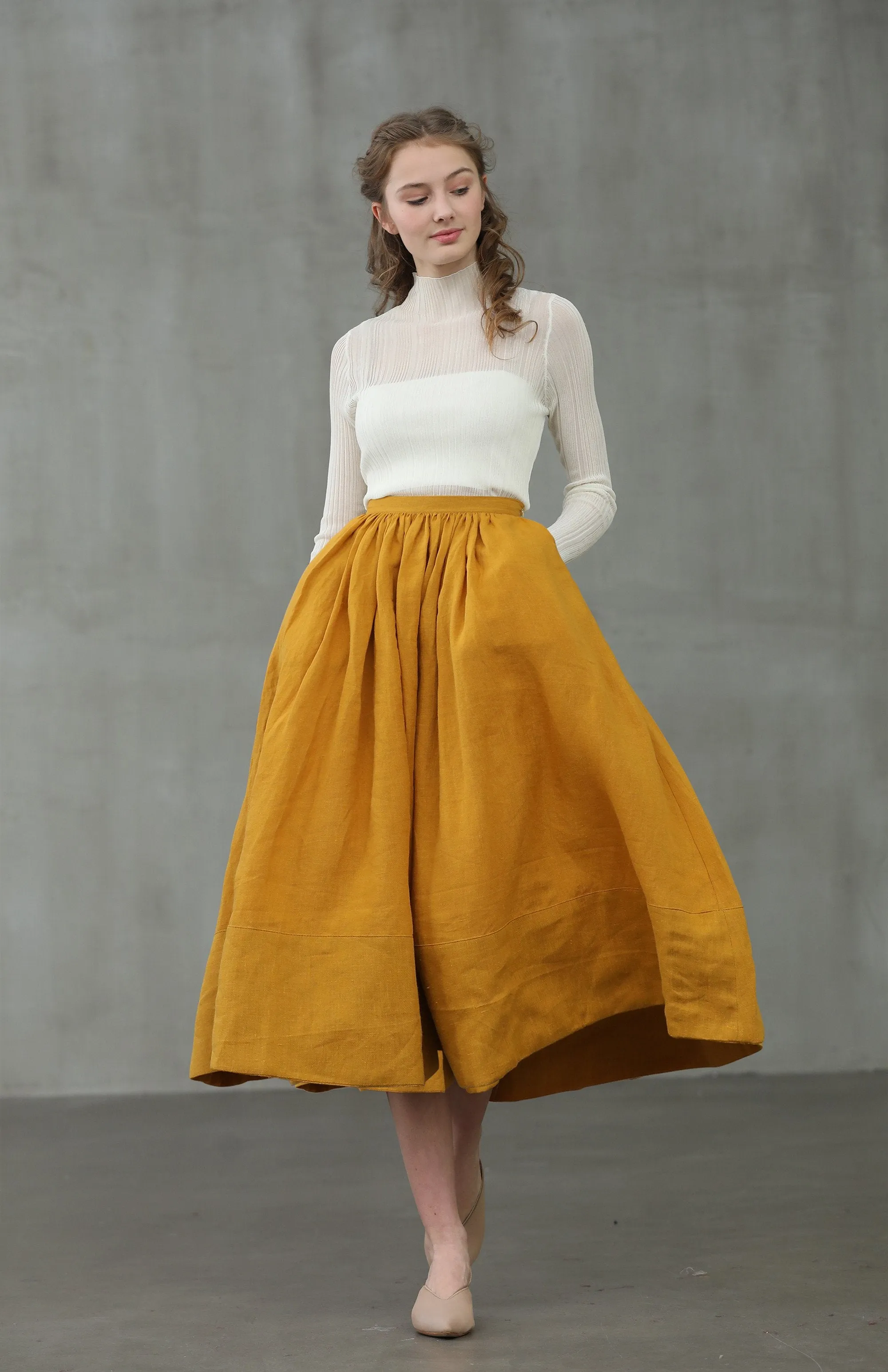 Daisy 03 | mustard yellow linen skirt