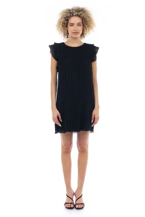 Flutter Sleeve Pleated Dress I Black