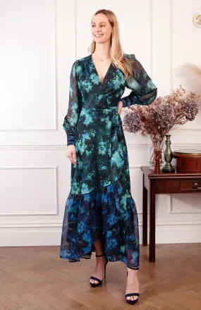 Hope & Ivy Briony Wrap Dress Green and Blue