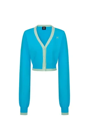 Logo Crop Knit Cardigan Blue Neon Green