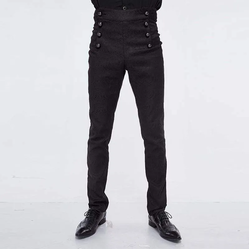 Men's Goth High-waisted Double-breasted Jacquard Pants