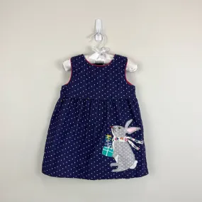 Mini Boden Blue Holiday Bunny Applique Jumper Dress 12-18 Months