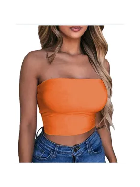 Women Off Shoulder Elastic Tube Tops Bra Blouse Strapless Bandeau Crop Top Shirt - bucketstores.com